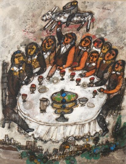 null Théo TOBIASSE (1927-2012), Le Seder, 1968, gouache, 64 x 50 cm.