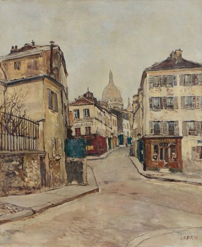 null Marcel François LEPRIN (1891-1933), Rue à Montmartre, Toile signée, 55 x 46...