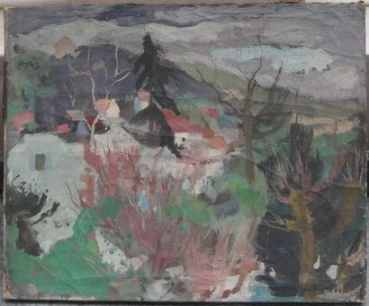 null Suzanne HUMBERT (1913-1952), Paysage esquissé, Huile sur toile. 50 x 61 cm.