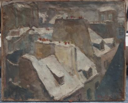 null Suzanne HUMBERT (1913-1952), Toits de Paris sous la neige, Huile sur toile....