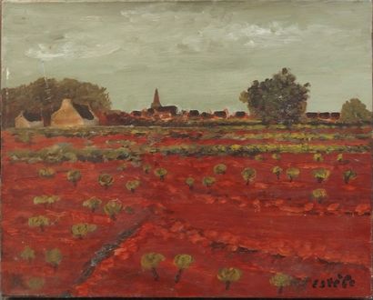 null ESTEBE (XX), Vue de village, huile sur toile, 32 x 41 cm.