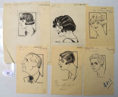 Raoul CABROL (1898-1956) : 6 dessins : CABROL : DEHELLY Emile (1871-1969), acteur,...