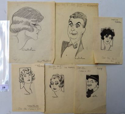 Raoul CABROL (1898-1956) : 6 dessins : CABROL : FLORY Régine (1871-1926), actrice...