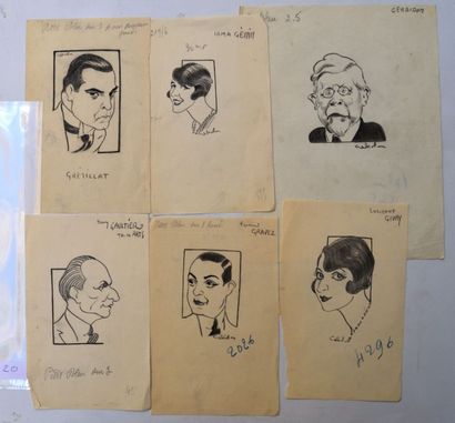 Raoul CABROL (1898-1956) : 6 dessins : CABROL : GAULTIER Henry, acteur, Fusain sur...