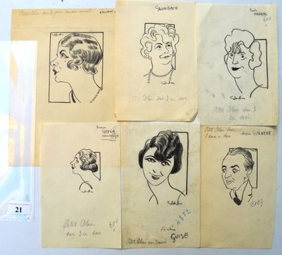 Raoul CABROL (1898-1956) : 6 dessins : CABROL : GREUSE Lilliane ou GREUZE Lilian,...