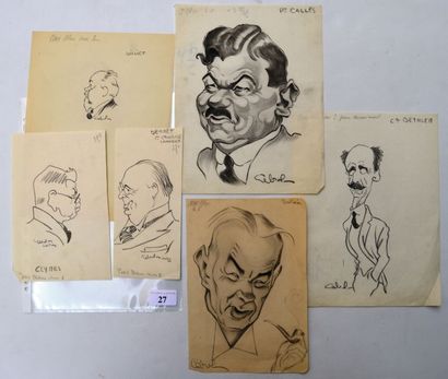 Raoul CABROL (1898-1956) : 6 dessins : CABROL : BALDWIN Stanley , 1er comte Baldwin...