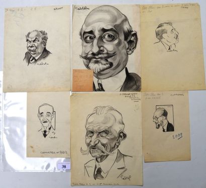 Raoul CABROL (1898-1956): 6 dessins : CABROL : BOUISSON Fernand (1874-1959), président...