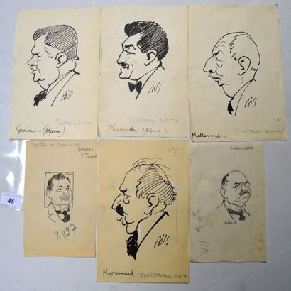 Raoul CABROL (1898-1956), Claude BILS (1884-1968) : 6 dessins : CABROL : BORNES Pierre...
