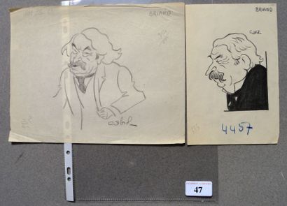 Raoul CABROL (1898-1956) : 2 dessins : CABROL : BRIAND Aristide (1862-1932), homme...