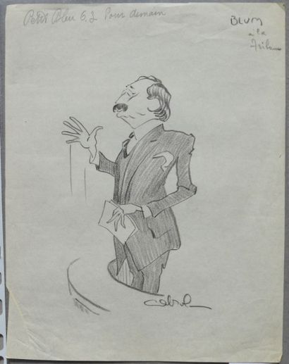 Raoul CABROL (1898-1956) : 1 dessin : CABROL : BLUM Léon (1872-1950), à la tribune,...