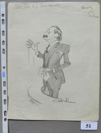 Raoul CABROL (1898-1956) : 1 dessin : CABROL : BLUM Léon (1872-1950), à la tribune,...
