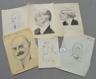Raoul CABROL (1898-1956) : 6 dessins : CABROL : BONCOUR (1873-1972) PAUL-BONCOUR...