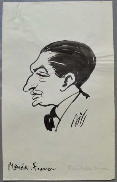 Claude BILS (1884-1968) : 1 dessin : BILS : MENDES-France Pierre (1907-1982), homme...