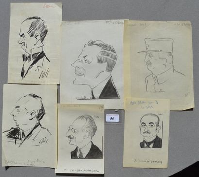 Raoul CABROL (1898-1956), Claude BILS (1884-1968) : 6 dessins : BILS : OUSTRIC Albert...