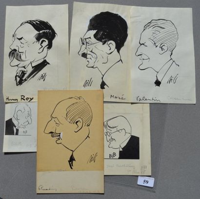 Claude BILS (1884-1968) et BIB ou Georges BREITEL (1888-1966) : 6 dessins : BILS...