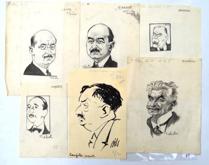 Claude BILS (1884-1968), Raoul CABROL (1898-1956) : 6 dessins : CABROL : BARTHOU...