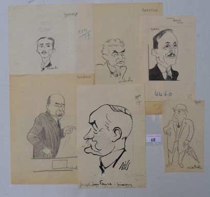 Claude BILS (1884-1968), Raoul CABROL (1898-1956) : 6 dessins : CABROL : BARTHOU...