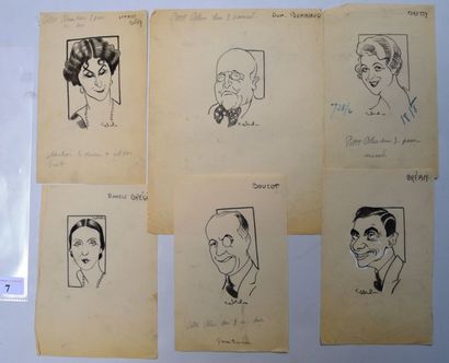 Raoul CABROL (1898-1956) : 6 dessins : CABROL : BONNAUD Dominique (1864-1943), chansonnier...
