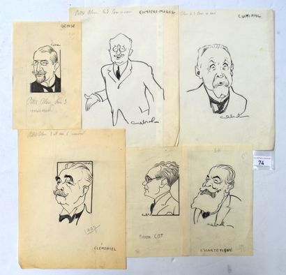Raoul CABROL (1898-1956) : 6 dessins : CABROL : CLEMENTEL Etienne (1864-1936), homme...
