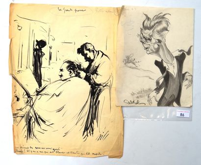 Claude BILS (1884-1968) et Raoul CABROL (1898-1956) : 2 dessins : CABROL : La Chute...