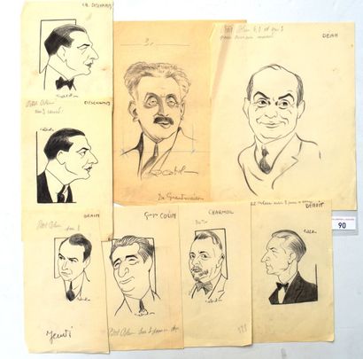 Raoul CABROL (1898-1956) : 8 dessins : CABROL : BENOIT ?, Fusain sur papier calque,...