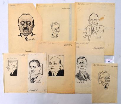 Raoul CABROL (1898-1956) : 8 dessins : CABROL : BERTHIER ?, Fusain sur papier calque,...