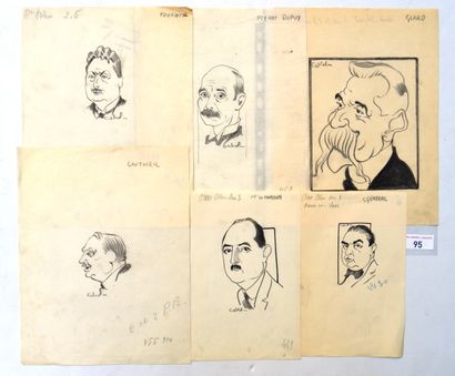 Raoul CABROL (1898-1956) : 6 dessins : CABROL : DU CHASSIN, Fusain sur papier calque,...