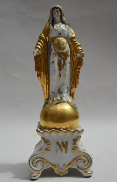 null Vierge de majesté en porcelaine de Paris, Fin XIXème début Xxème, Haut.: 33...
