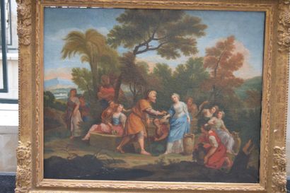 null Ecole FRANCAISE du XVII ème siècle, Eliezer et Rebecca, huile sur toile. 72...