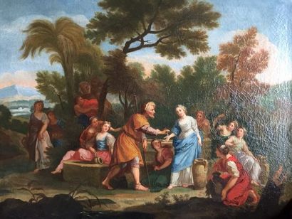 null Ecole FRANCAISE du XVII ème siècle, Eliezer et Rebecca, huile sur toile. 72...