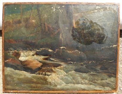 null Suiveur de COURBET, Arbre au bord d'une rivière, huile sur toile, 28 x 36 cm....