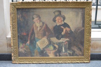 null ECOLE NAPOLITAINE, Les deux vieillards, huile sur toile. 60 x 80 cm. (rento...