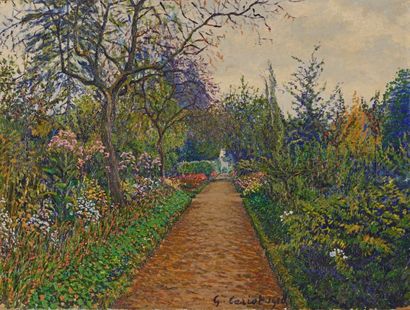 Gustave CARIOT (1872-1950) Gustave CARIOT (1872-1950), Jardin fleuri, 1908, Huile...