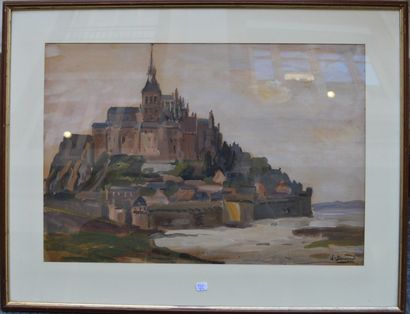 null L. BERNARD (XX ème), Mont Saint Michel, gouache sur carton, 37 x 54 cm.