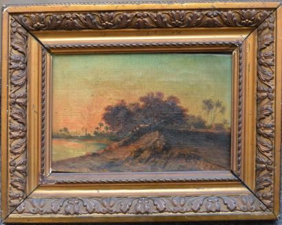 null Ecole FRANCAISE XIX ème, Paysage Orientaliste, huile sur toile, 14 x 21 cm.