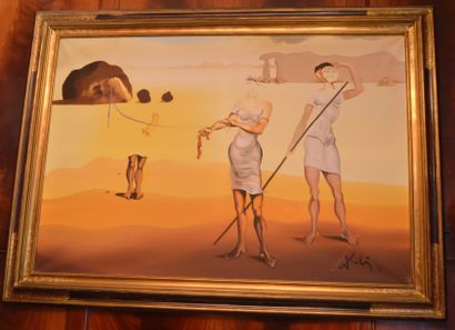 null D'après Salvador Dali, Femmes dans le désert, copie acrylique sur toile. 90...