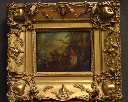 null Dans le goût du XVIIIe siècle, Scènes galantes, Deux huiles sur panneaux formant...