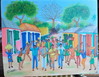 null JALMONOR, Cap Haïtien, Acrylique sur isorel signé en bas à gauche. 60 x 76 cm,...