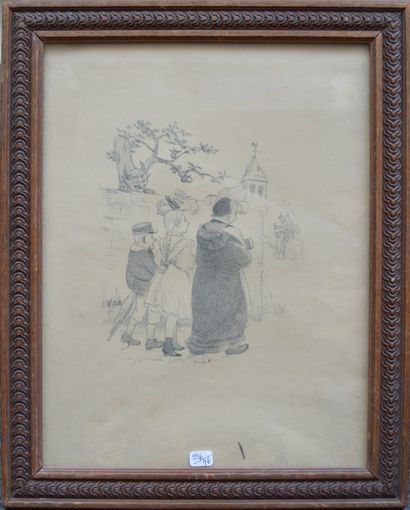 null D'après WILLETTE, la promenade de la tentation, gravure. 34 x 26 cm.