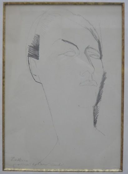 null Ossip ZADKINE, Portrait de Carlo Allard, dessin signé. 34 x 25 cm.