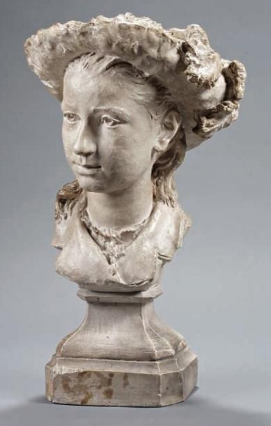École FRANÇAISE, seconde moitié du XIXe siècle Portrait de jeune femme la tête coiffée...