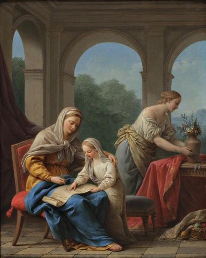 Louis LAGRENEE (1725-1805) Sainte Anne enseigne à lire à la Sainte Vierge Huile sur...