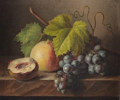Julie GUYOT (Active début XIXe siècle) Nature morte de fruits Huile sur toile - 26...
