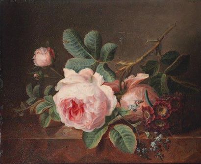 Julie GUYOT (Active début XIXe siècle) Nature morte de fleurs Huile sur panneau -...