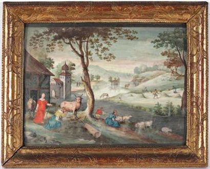 École Française du XVIIe siècle Scène paysanne Gouache sur vélin - 18,7 x 26 cm -...