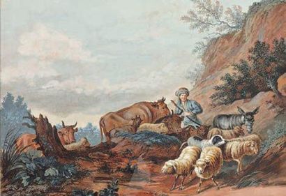 École Française fin XVIIIe s. Le berger et son troupeau - Le Soir La jeune bergère...