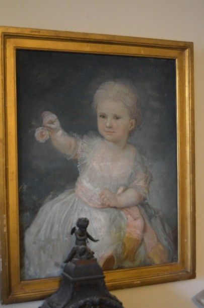 null Ecole FRANCAISE, fin XVIIIe-début XIXe, Enfant à la rose, pastel. (Sans ver...