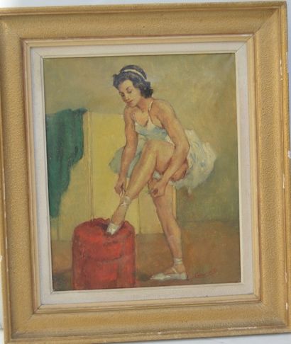 null César VILOL (XX ème), Danseuse de ballet, huile sur toile, 46 x 38 cm. 