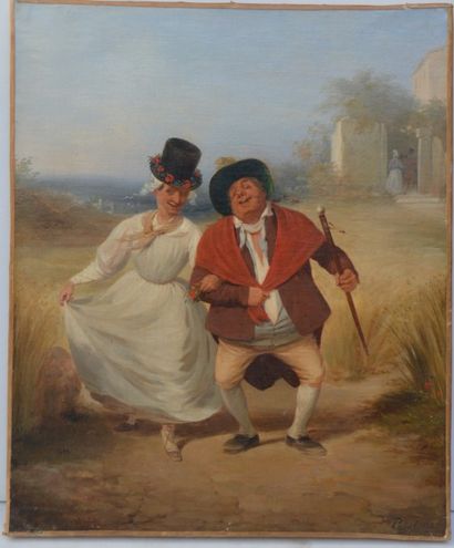 null Edme PIGAL (1798-1872), Deux hommes en goguette, huile sur toile, 55 x 45,5...
