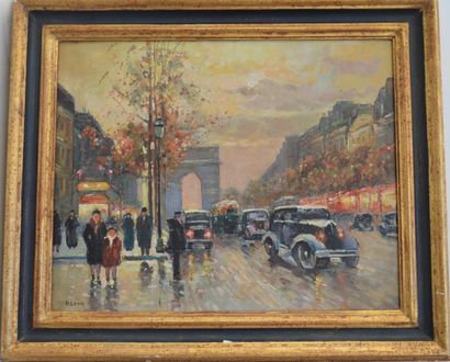 null H. LEVIN (1855-1929), Les Champs Elysées, huile sur toile, 42 x 33 cm. 